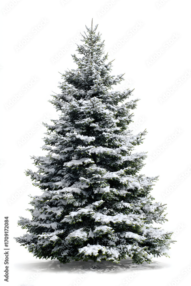 Fototapeta premium Christmas tree on white background, isolated festive evergreen