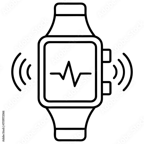 Smartwatch displays heart rate monitor with signal waves promoting health and wellness and modern technology lifestyle