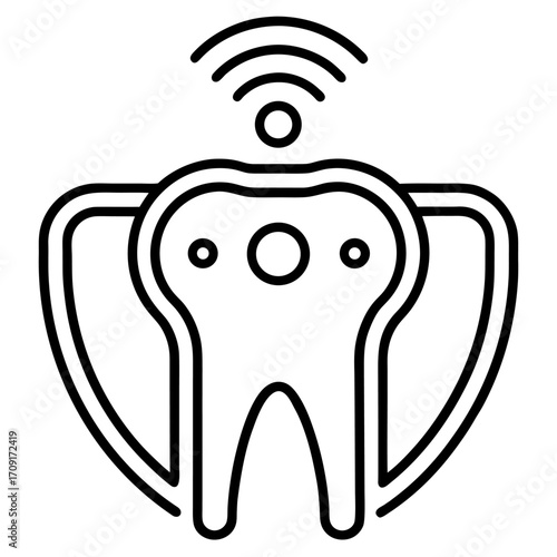 Smart dental technology illustration with sensor and connection concept for modern oral healthcare applications