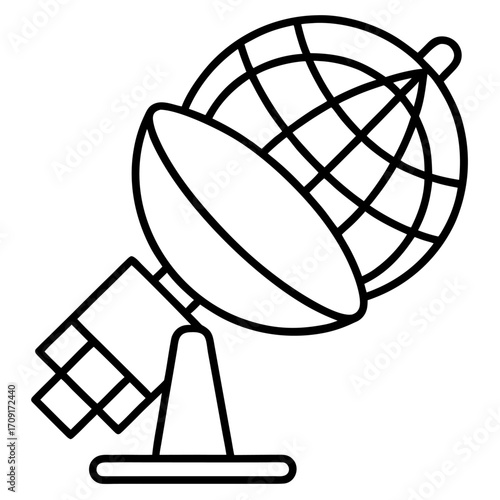 Detailed Line Art Illustration of a Satellite Dish with Globe Structure Icon Concept
