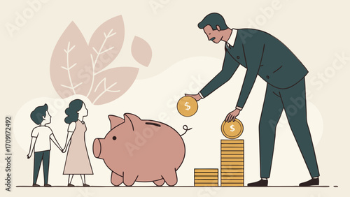 Saving for the future family financial planning piggy bank childrens savings money growth investment wealth building financial security future planning childhood savings parent investin.