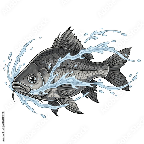 Vector Illustration of Fish with Water Splash in Realistic Style for Marine and Aquatic Design