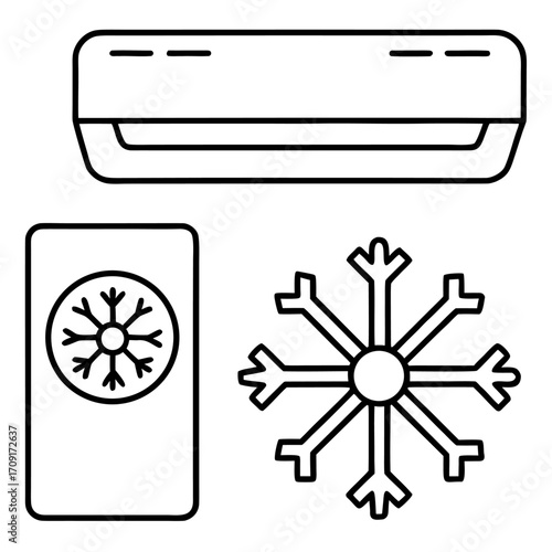 Air Conditioner Unit with Remote and Snowflake Cooling Icon for Climate Control System