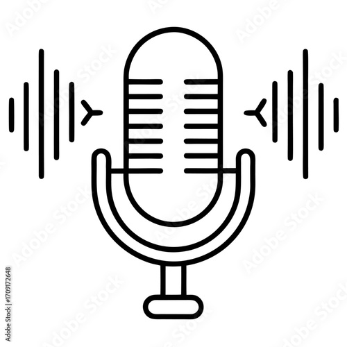 Vintage microphone vector icon design with sound waves on white background for audio recording