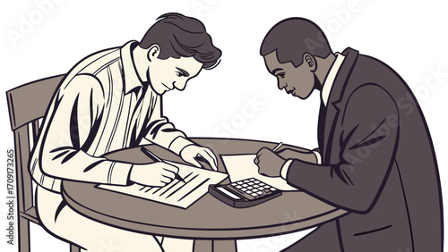 Two Businesspeople Reviewing Documents at a Table.