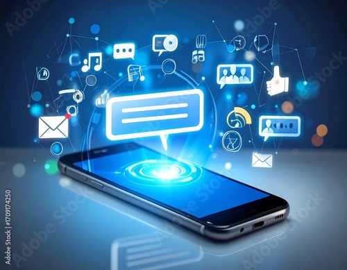 Wallpaper Mural Shopping cart in a futuristic supermarket aisle with glowing digital commerce icons, representing smart retail and online shopping integration. Torontodigital.ca