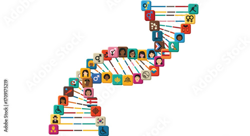 Diverse human DNA strand symbolizing global unity diversity and interconnectedness in modern society, Generative AI.