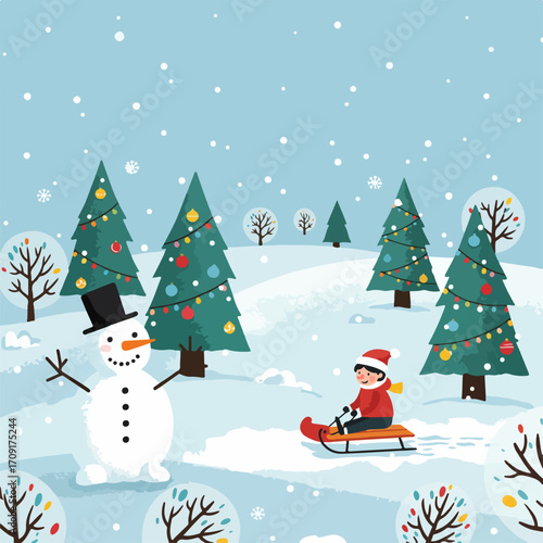snowman and christmas tree