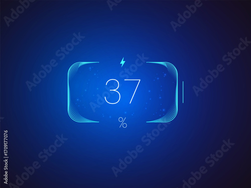 Electric Vehicle battery charging Dashboard Interface with Minimalist battery percentage in battery storage wavy moving lines and blue light effect vector design concept. Battery charging for ui.