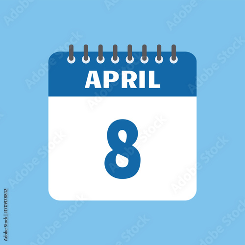 april 8 calendar icon Vector page month design