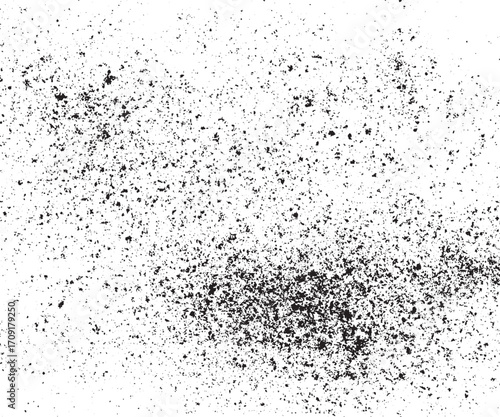 Dirty or dust film grain speck grit grunge overlay Speckle grain dot white paper noise texture with distress effect vector illustration Noise grain background, pointillism dots gradient or dotwork pat