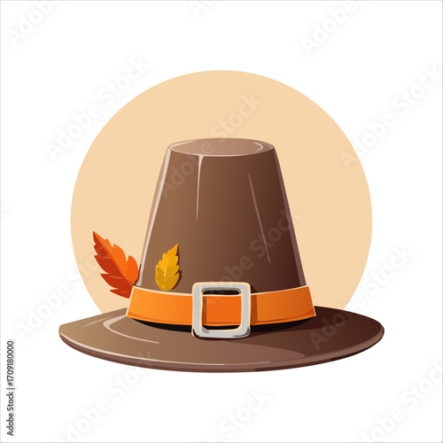 Traditional pilgrim hat with autumn leaves decoration