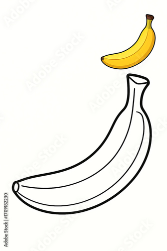 Two Bananas One Colored One Outline.