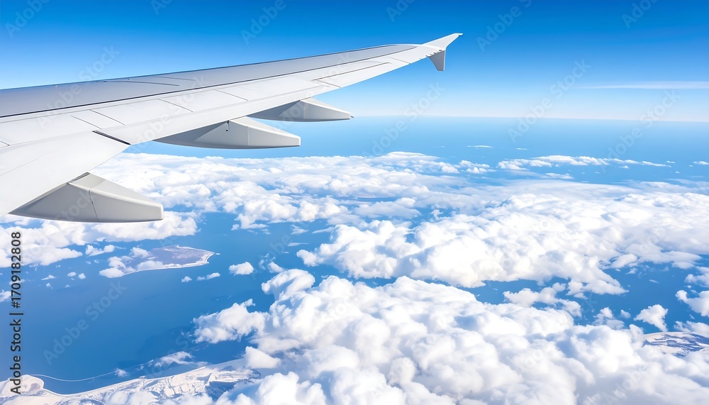 Fototapeta premium Aerial view of clouds and ocean from airplane