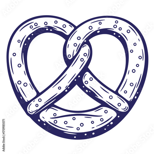 Hand-drawn illustrated pretzel symbol depicting a traditional german snack for food related designs