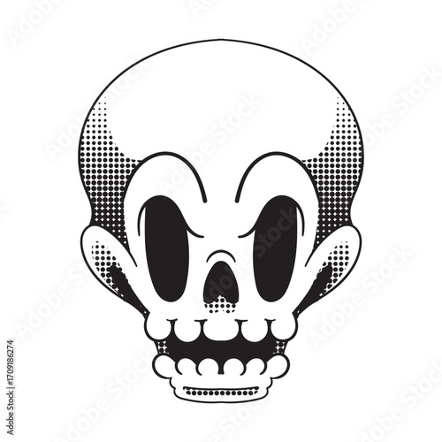 Simple Line Drawing Cute Skull Head Spooky Halloween Flat Illustration