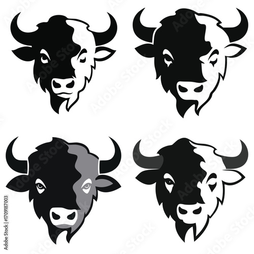 Majestic Bison A Collection of Vector Silhouette Illustrations of Powerful Bison Heads
