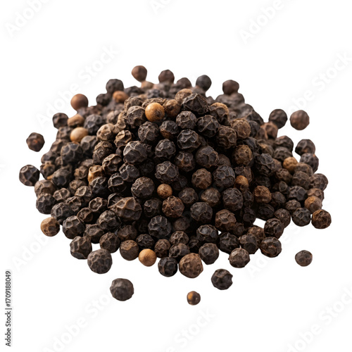 Pile of Black Peppercorns on a Transparent Background spice seasoning
