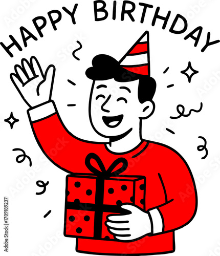 hand drawn style  Flat vector design ilustration man with gift box celebrating birthday