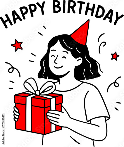 hand drawn style  Flat vector design ilustration women with gift box celebrating birthday