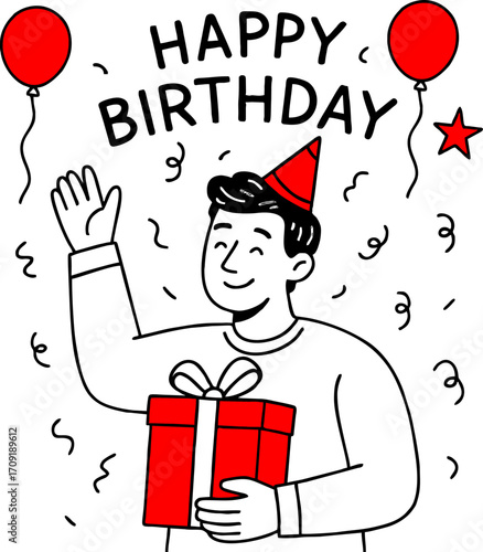 hand drawn style  Flat vector design ilustration man with gift box celebrating birthday