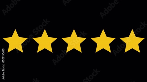 Rating star animation, five Gold stars rating 4K video