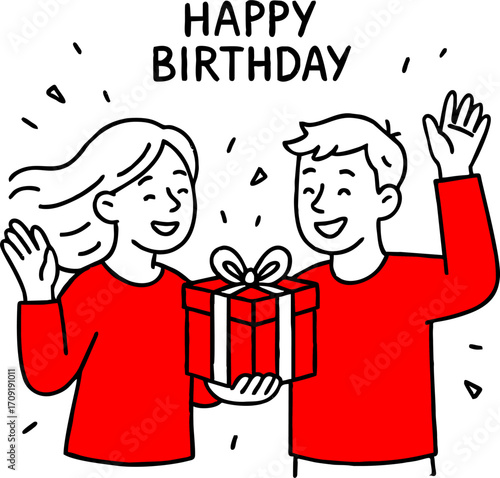 hand drawn style  Flat vector design ilustration couple with gift box celebrating birthday