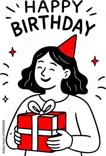 hand drawn style  Flat vector design ilustration women with gift box celebrating birthday