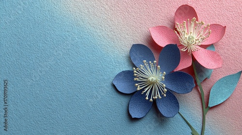 Two pastel paper flowers on a gradient background