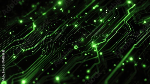 Wallpaper Mural Glowing neon green digital data streams and complex circuits in futuristic cyberspace, representing sophisticated technology and artificial intelligence. Torontodigital.ca