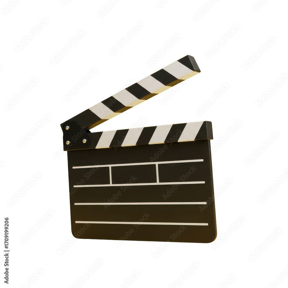 Fototapeta premium Open movie clapperboard ready for action in filmmaking production scenes transparent background