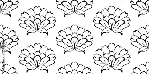 Black and white floral pattern design outline petals