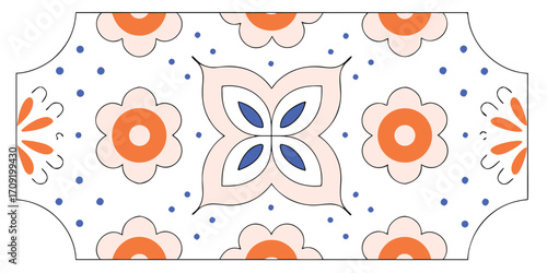 Floral pattern with orange and blue accents white