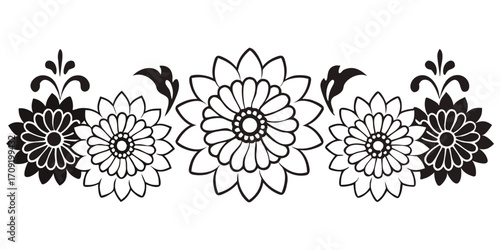 Decorative floral border with swirling leaves ornamental black and white
