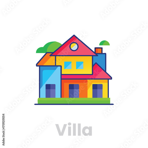 colorful villa Icon isolated on white background, a vibrant and inviting home with a unique architectural design, perfect for real estate or lifestyle concepts