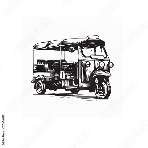 Retro Tuk Tuk Vehicle Vector Image isolated on white background