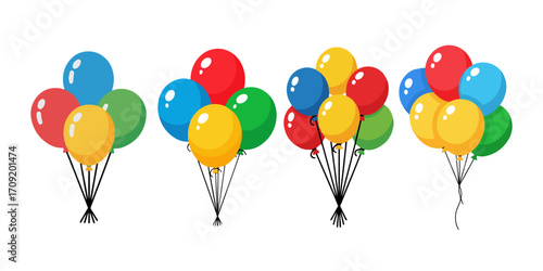 Festive balloons in vibrant colors isolated white