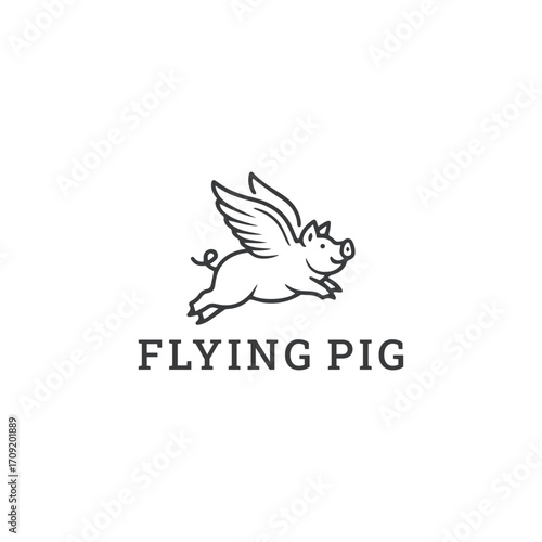 Flying pig logo vector icon illustration