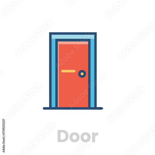Illustration of a closed door isolated on white background, symbolizing entry, opportunity, or a new beginning with a simple, modern design and vibrant colors