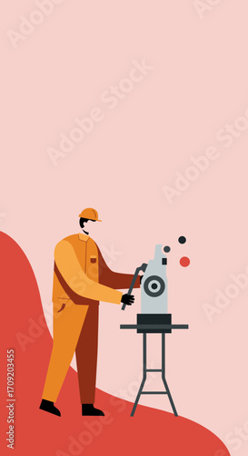 Industrial worker operating a specialized machine with precision, ideal for depicting engineering, construction, and manufacturing industries.