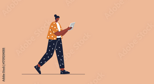 Modern senior woman comfortably uses a laptop and smartphone at home, embracing digital life, connectivity, and active aging.