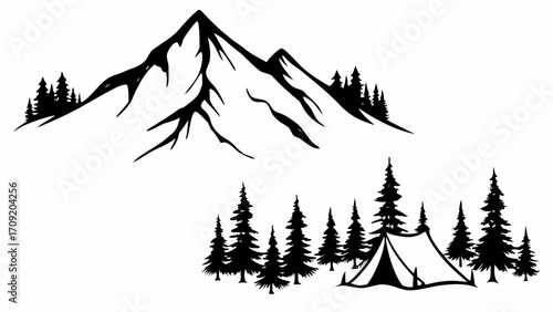 Get lost in nature's beauty with this stunning mountain camping scene for your next adventure project