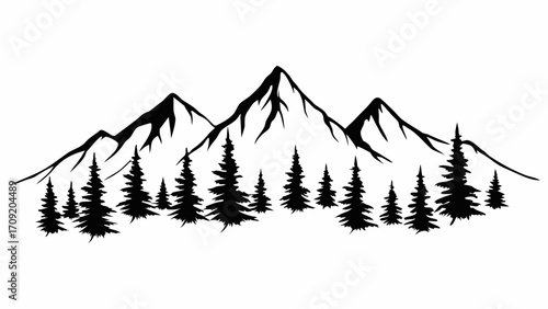 Stunning mountain peaks and serene forest illustration for logo design or creative project needs