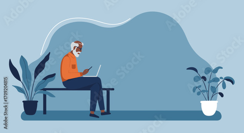 Man relaxing in a hammock, working remotely on his laptop. Depicts modern work-life balance, comfort, and flexible lifestyle.