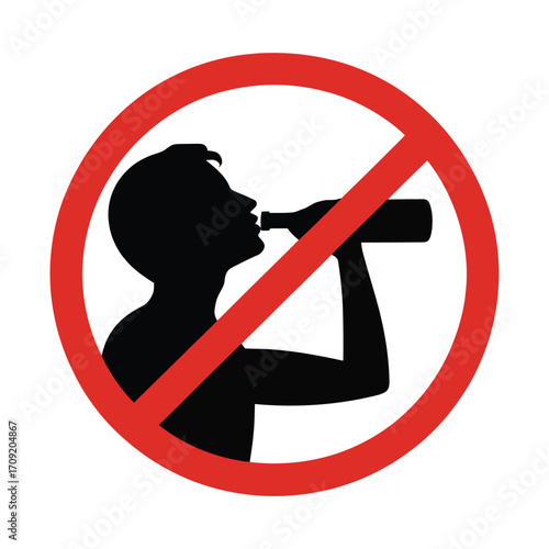 Silhouette of a person drinking from a bottle with a red prohibition sign overlay