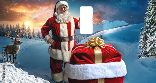 santa claus with phone and ...