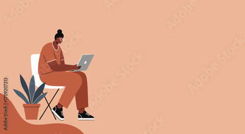A contemporary illustration of a person engaged in remote work on a laptop, emphasizing the convenience and flexibility of digital careers.