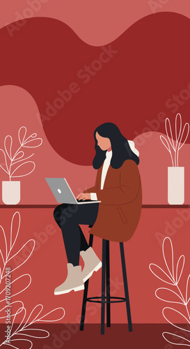 Woman working remotely on laptop, embodying digital business, online learning, and a flexible, modern lifestyle.