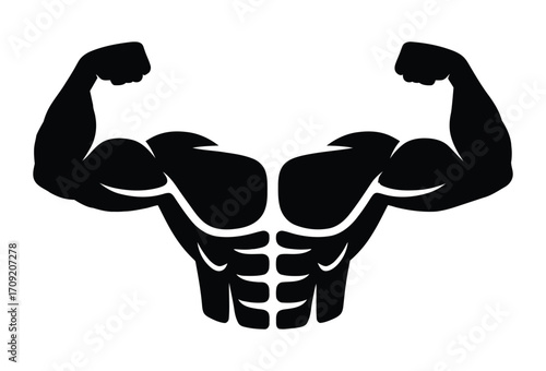 Black silhouette of a muscular man showing off biceps and abs