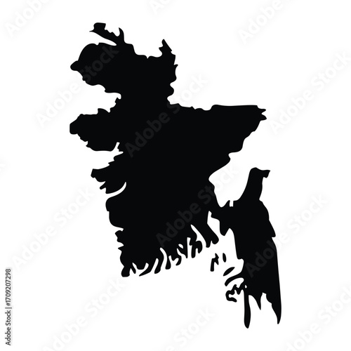 Silhouette map of bangladesh country outline in black and white